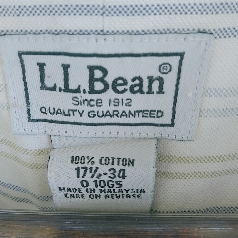 LL Bean 17.5 34 Mens Creme Casual Dress Shirt. O10G5 - Picture 8 of 8